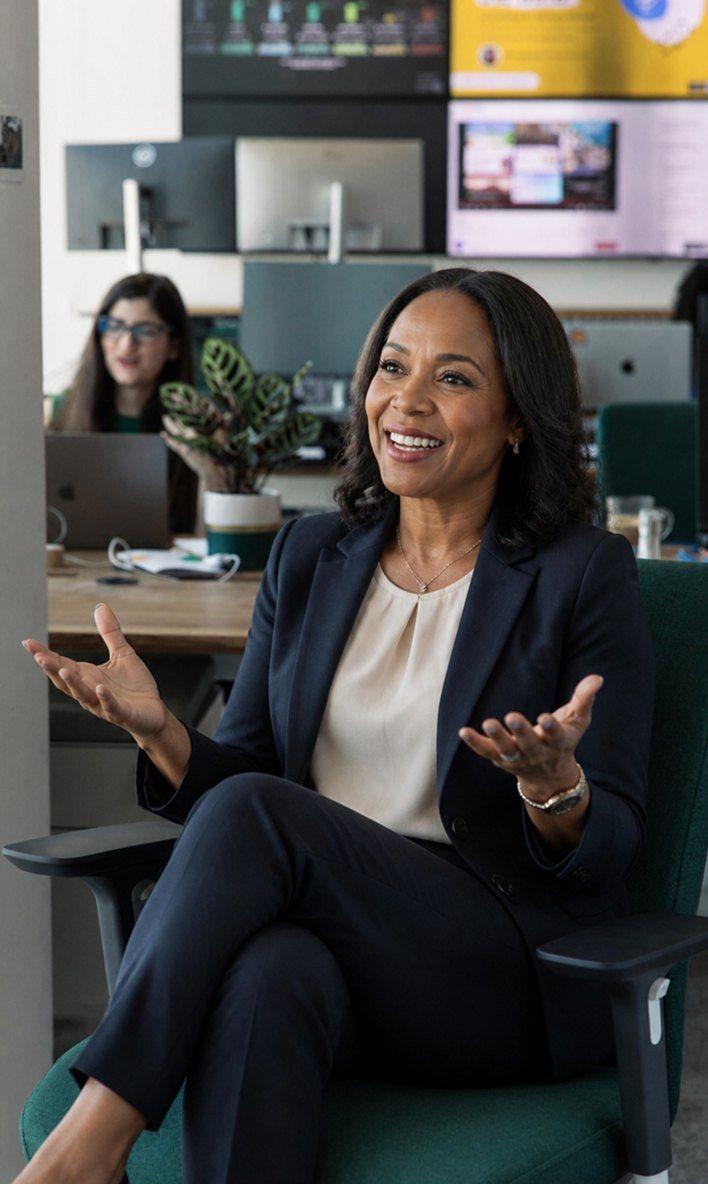Confident woman speaking in an office
